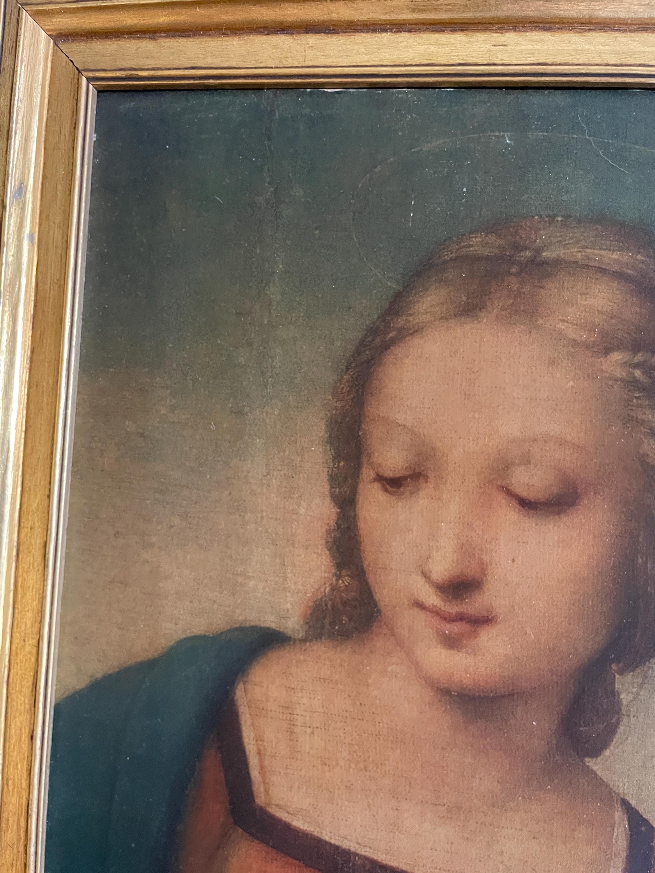 Vintage Framed Madonna Print Religious Wall Art Sacred Virgin Portrait Gold Frame Catholic Decoration Renaissance Style Spiritual Gift