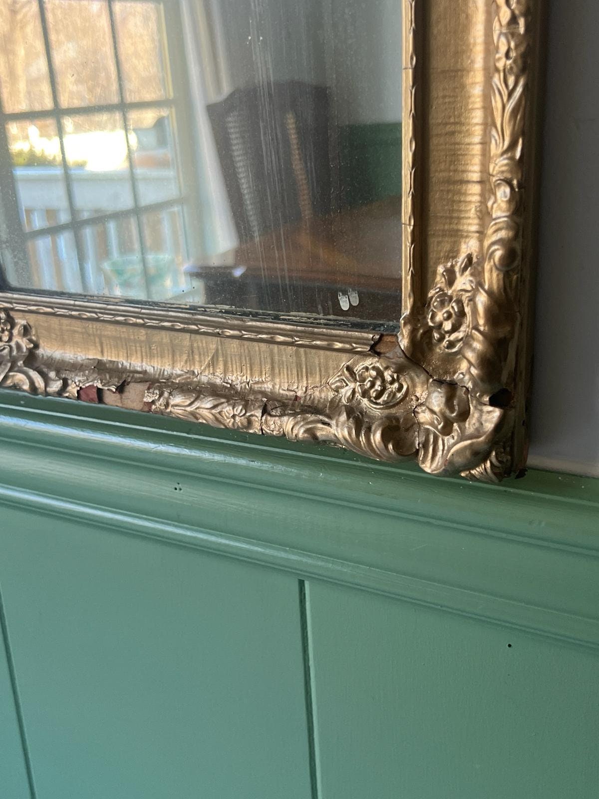 Antique French Trumeau Wall Mirror Ornate Gold Frame Etching Glass Rococo Style Large Gilded Victorian Decoration Hallway Accent Piece