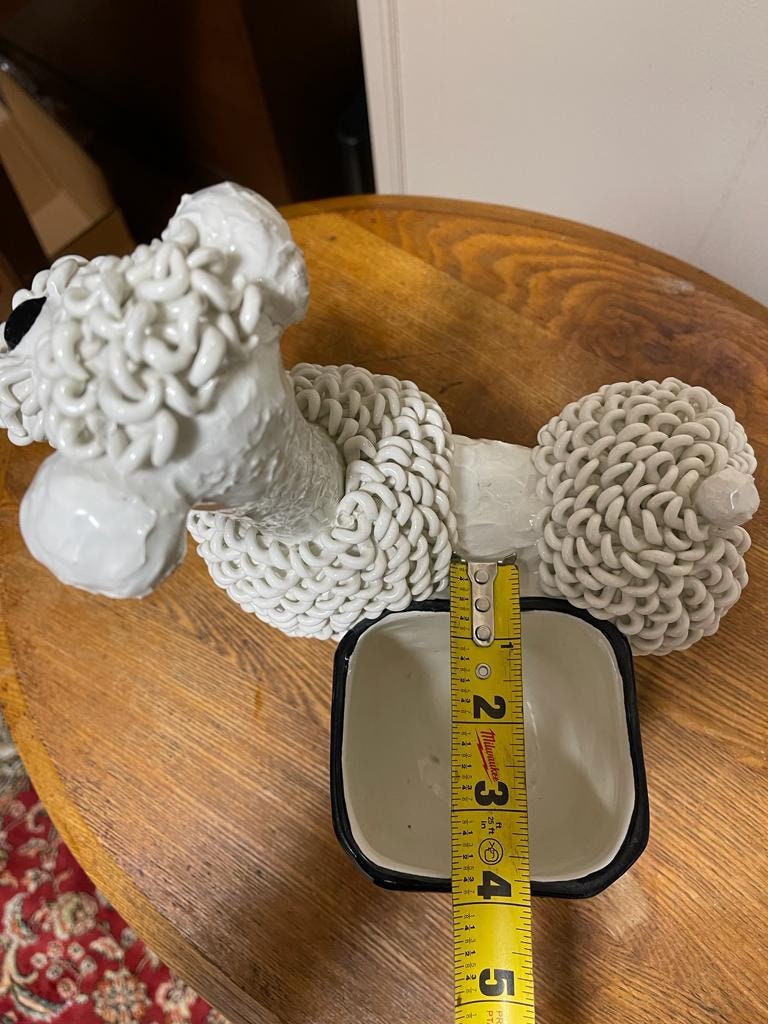Vintage White Poodle Dog Planter Ceramic Mid Century Modern Animal Pot Whimsical Home Decoration French Poodle Flower Vase Unique Gift Idea