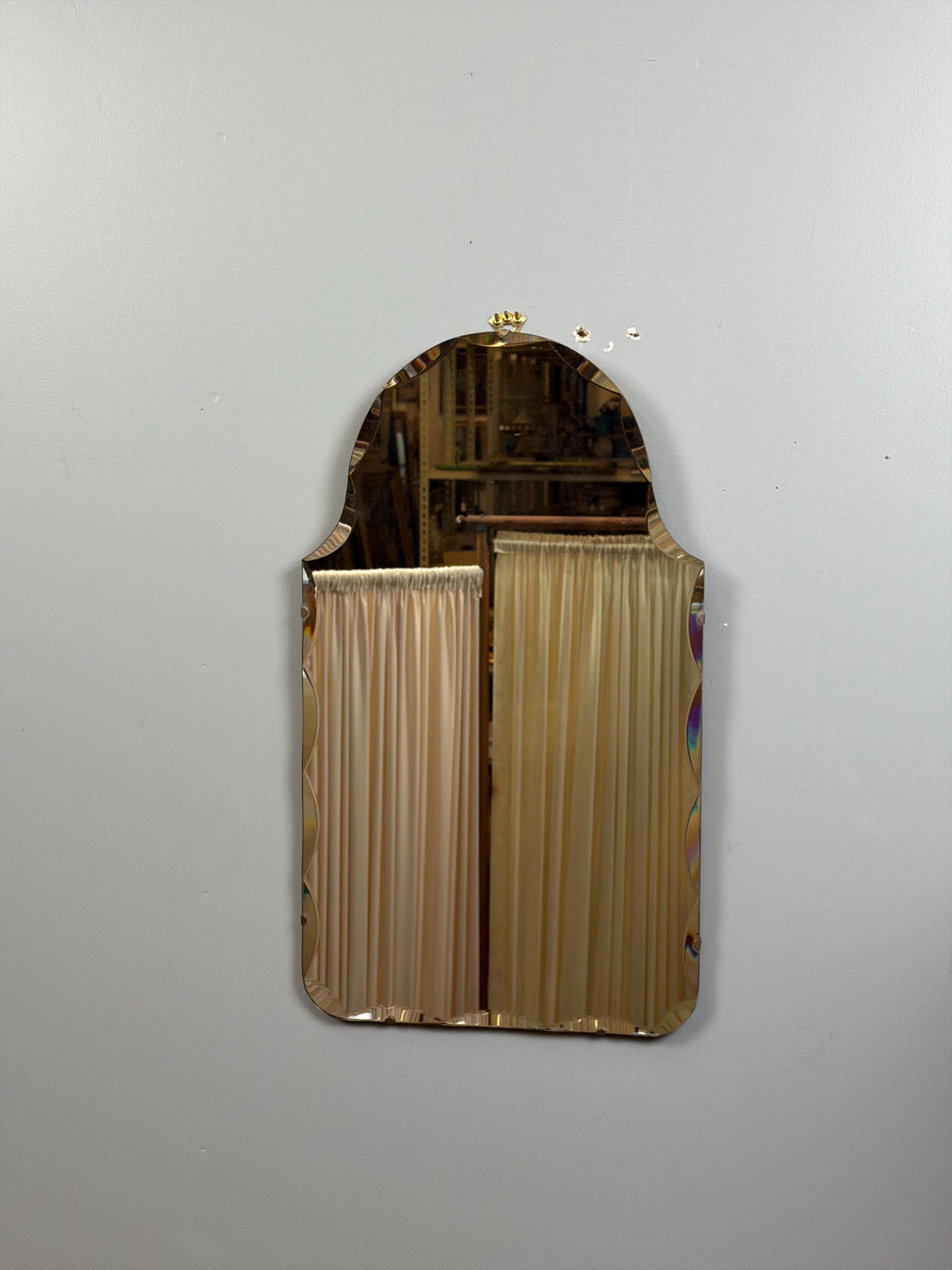 Vintage Art Deco Beveled Mirror: Scalloped Edge Hollywood Regency Wall Accent