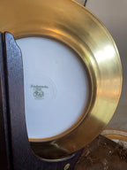 Vintage Bavaria Gold Gilded Floral Porcelain Dinner Plates Set of 9 Hand Painted Green Band Tableware Set Collectible Plates Dinnerware Set