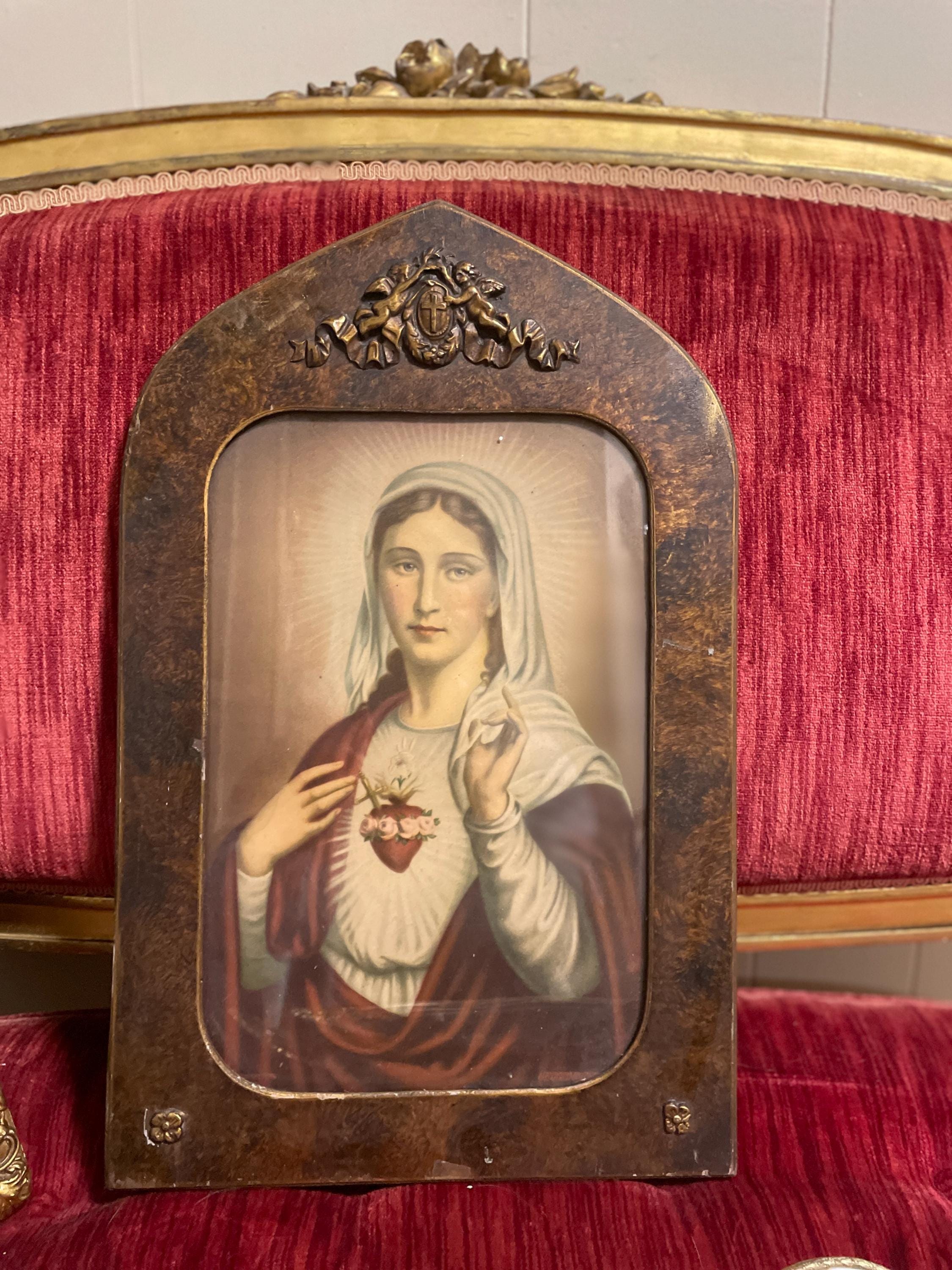 Antique Framed Virgin Mary Print - Catholic Wall Art, Home/Church Decoration Immaculate Heart of Mary