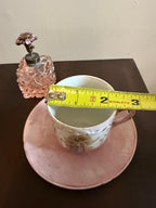 Antique Cup & Saucer Pink Glass Matching Perfume Bottle Hand-Painted Figure Porcelain Romantic Shelf Display Collectible cup saucer Bottle