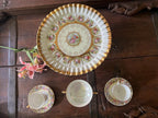 Vintage Set of 4 Fragonard Design Gold Gilded Porcelain Cake Stand  Cups Saucers  & Candy Dish