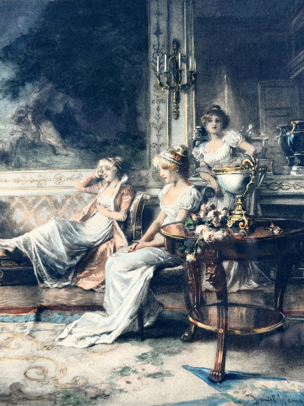 Vintage Framed Print “Love’s Melodies”  Ornate Gold Frame Romantic Victorian Scene Wall Art