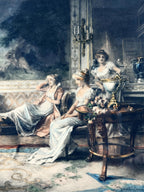 Vintage Framed Print “Love’s Melodies”  Ornate Gold Frame Romantic Victorian Scene Wall Art