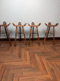 Antique Wood Iron Bar Stools, Set of 4, Rustic Farmhouse Saddle Stools