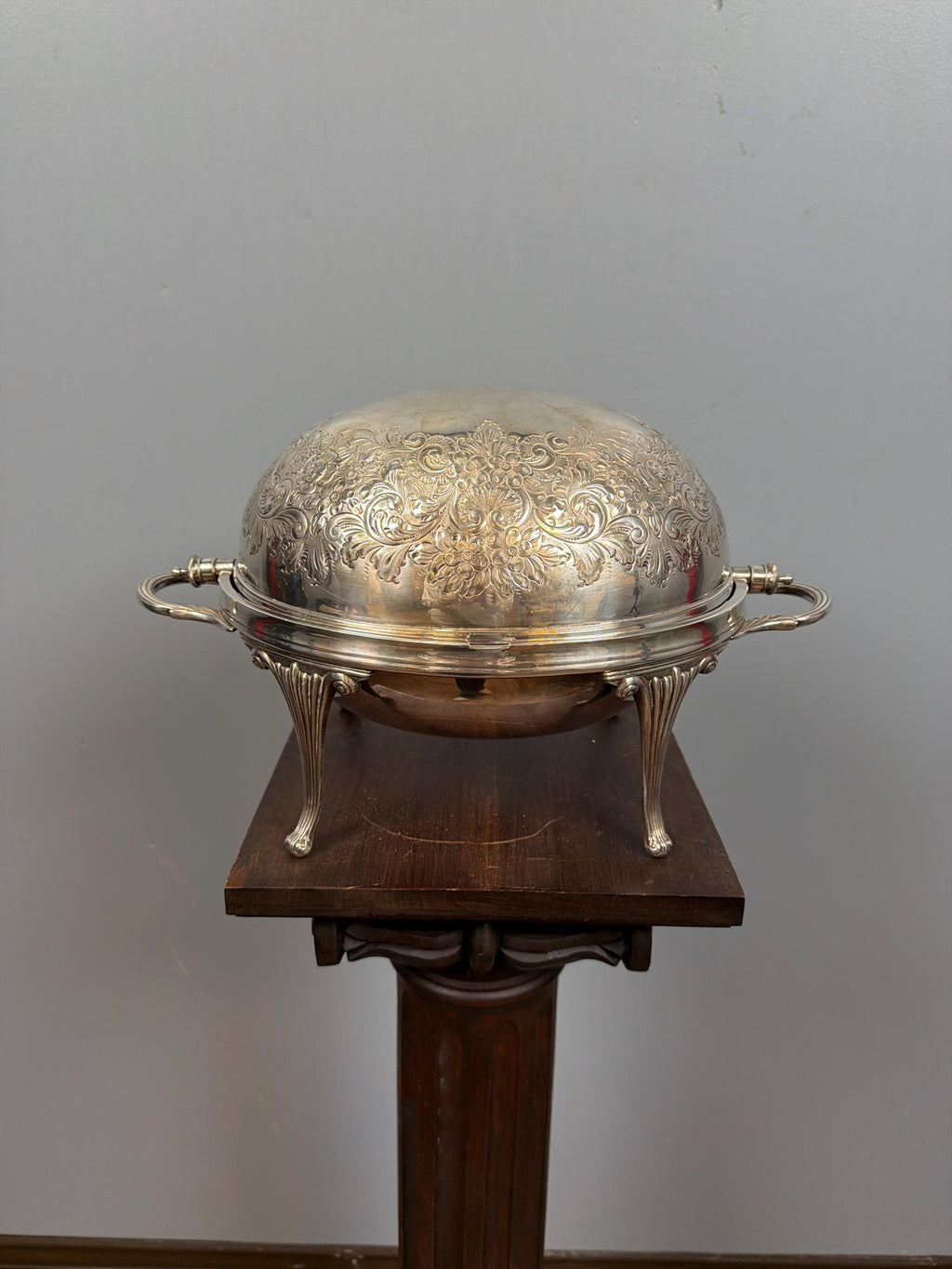 Vintage Silver Plated Chafing Dish, Ornate Baroque Serving Warmer with Lid