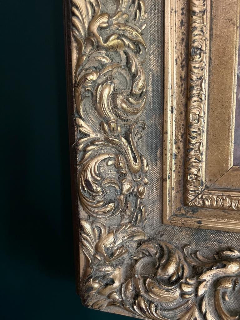 Large Victorian Gilt Frame Oil Painting of Two Girls Antique Style Rococo Wall Art Romantic Portrait Ornate Gold Decoration Statement Piece