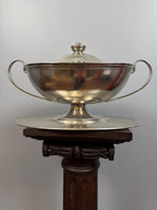 Vintage French Silver Plate Tureen With Underplate, Double Handle Serving Dish