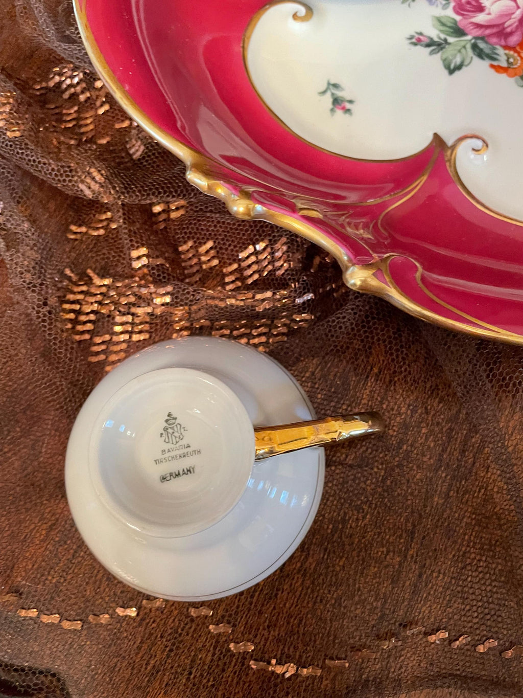 Vintage Hand Porcelain Floral Design Collectible Serving Plate  Matching Cup Saucer.Made in Germany
