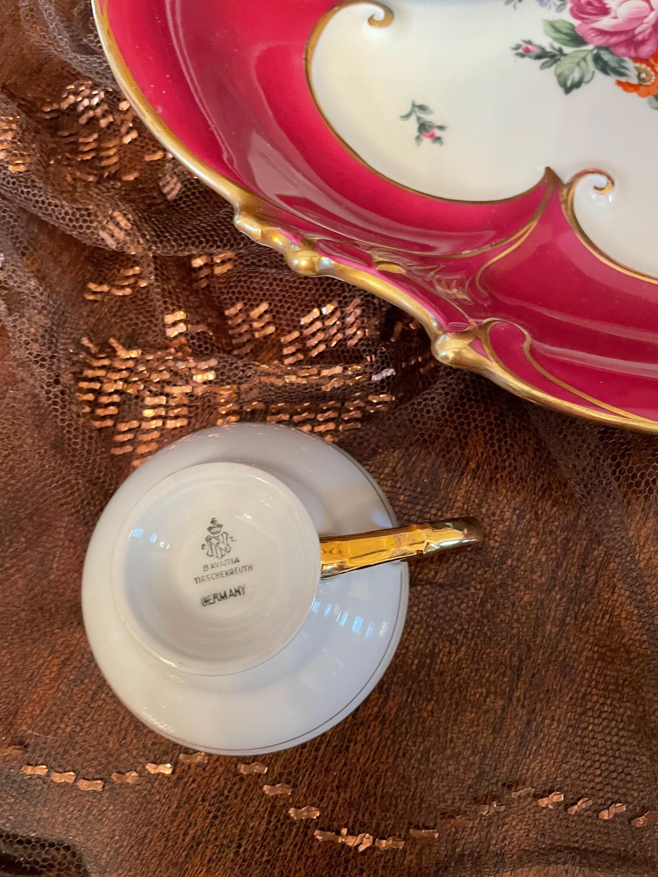 Vintage Hand Porcelain Floral Design Collectible Serving Plate  Matching Cup Saucer.Made in Germany