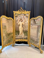 Antique French Rococo Folding Screen: Hand-Painted Silk Panels, Gilt Wood Louis XV Style