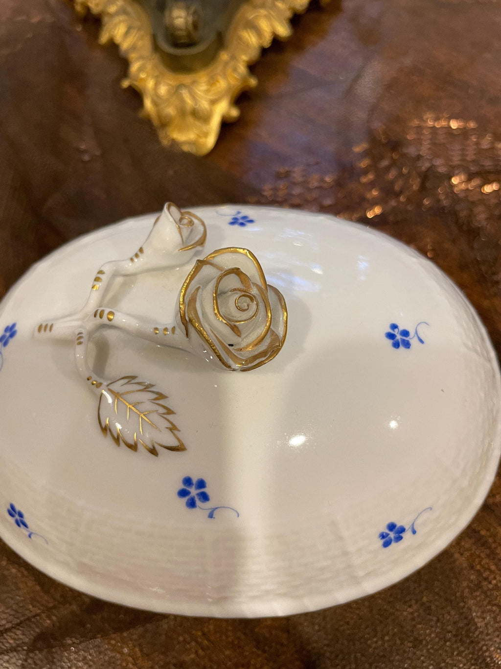 Vintage Herend Porcelain Covered Dish Floral Gold Accents Rose Handle Hungary Handmade Elegant Collectible Kitchen Centerpiece Tableware