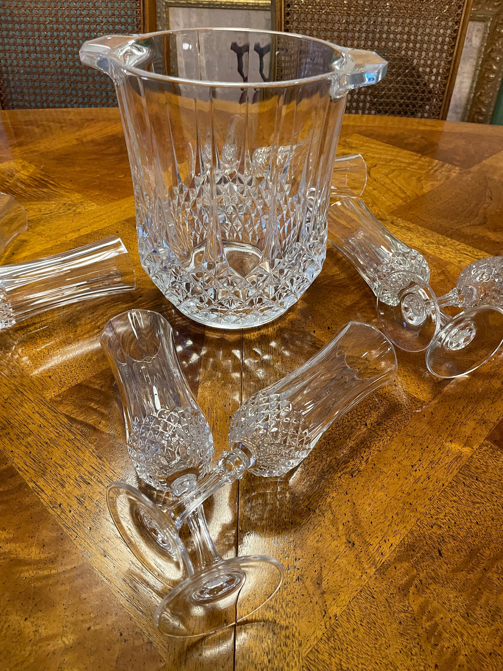 Vintage Footed Tumbler Collectible Glass &Ice Bucket Set 7 Pieces