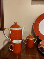 Vintage Ramses Fitz Floyd Porcelain Dinnerware Set Service For 8 Elegant Dinner Plates Platter Cups Saucers Teapot Creamer Gold Red Blue Set