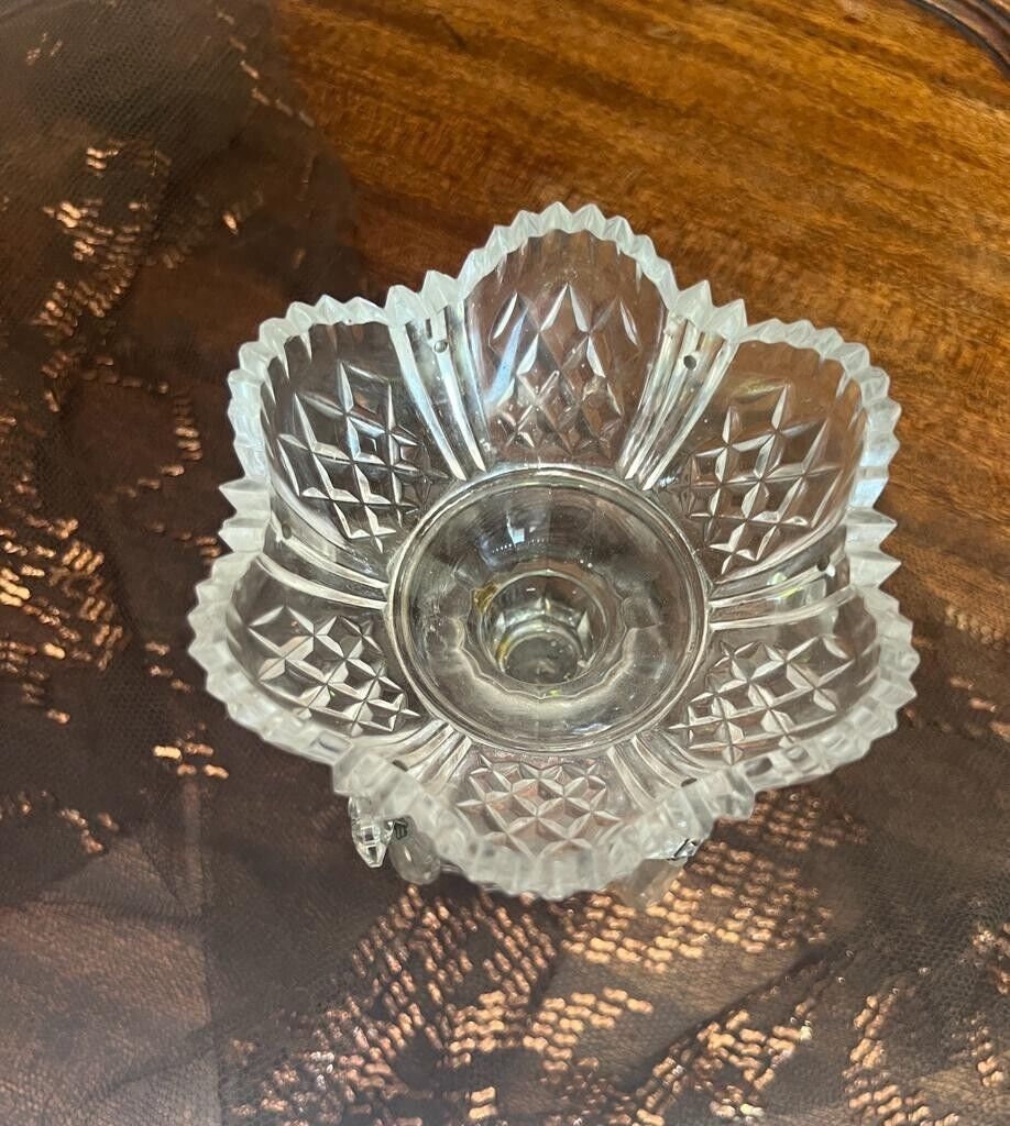 Vintage Crystal Footed Bowl Pair Hanging Prisms Cut Glass Centerpiece Altar Decoration Gothic Victorian Style Timeless Elegance Display