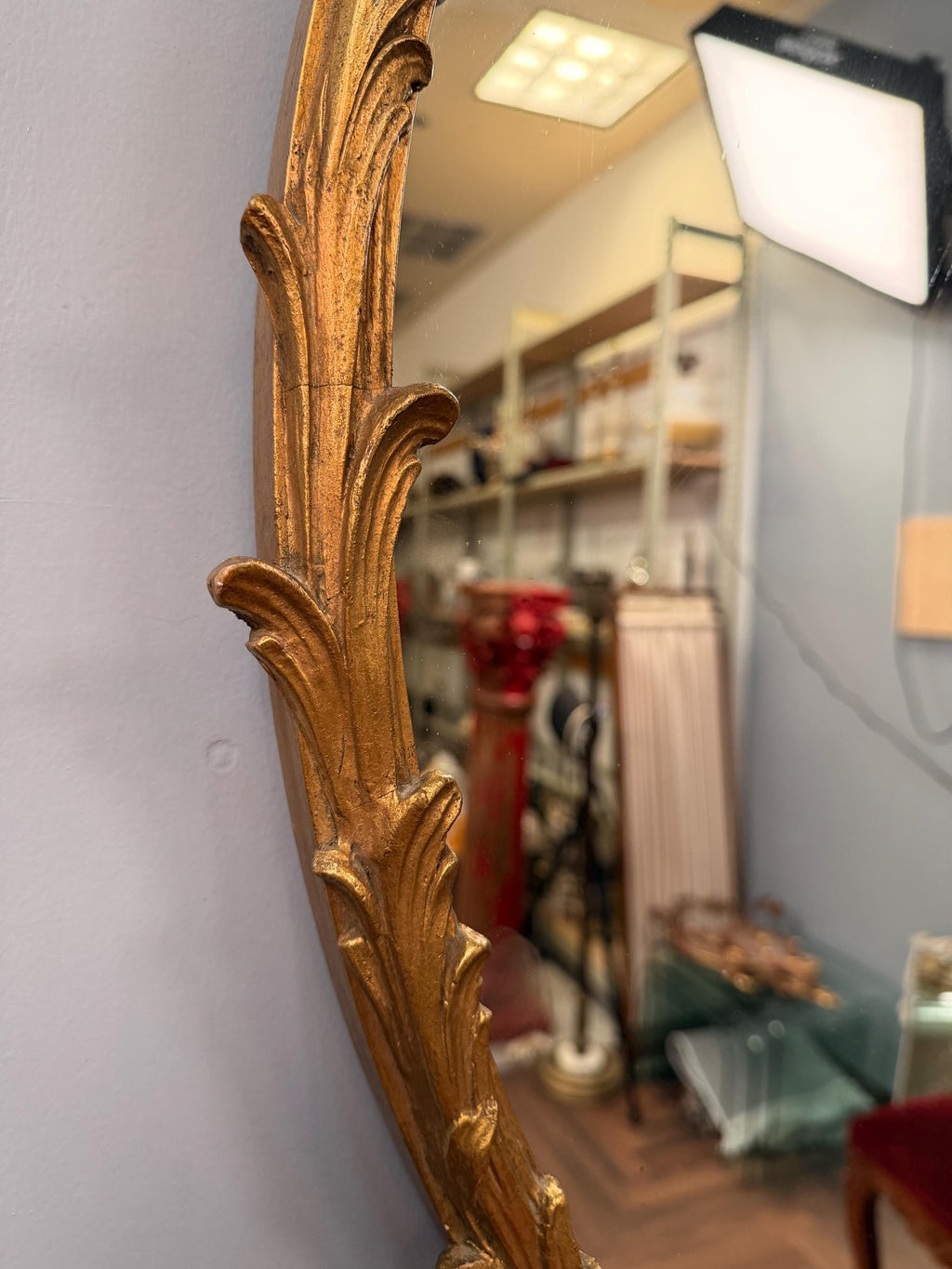 Vintage French Rococo Oval Wall Mirror, Revival Gilt Wood Ornate Louis XV Style