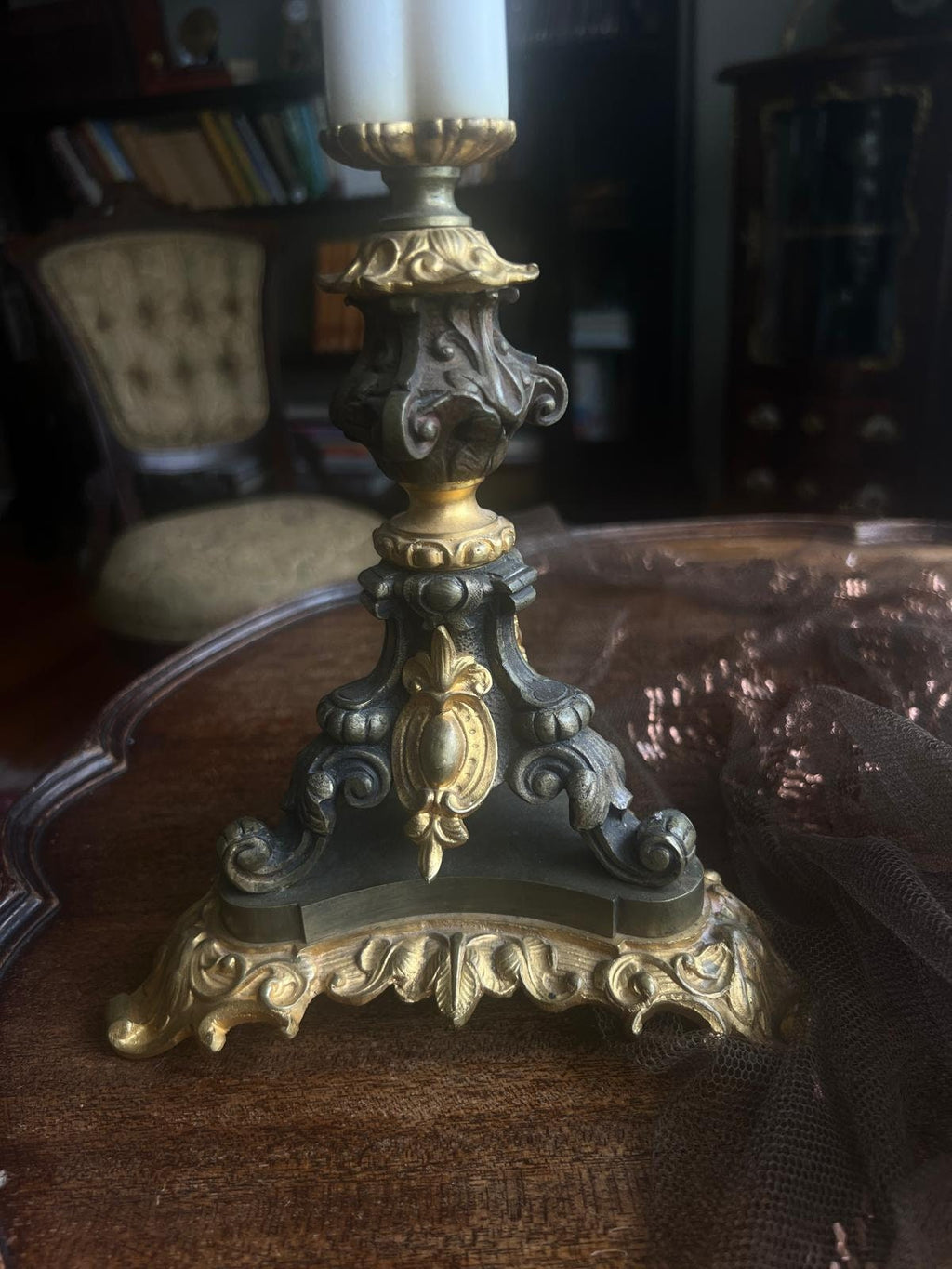 Pair of Empire Style Gilt-and Patinated-Bronze Candelabra 4 Arms