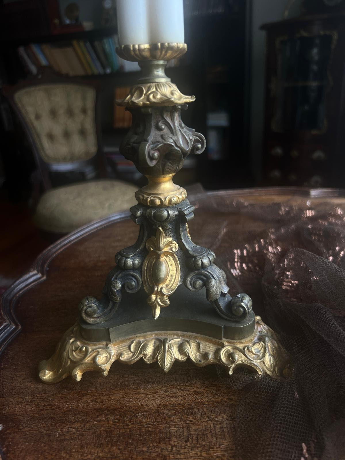Pair of Empire Style Gilt-and Patinated-Bronze Candelabra 4 Arms