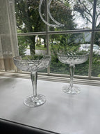 Vintage Crystal Glass Compote Set Floral Patterned Clear Dessert Goblets Elegant Stemmed Bowls Home Display Wedding Table Accents Retro
