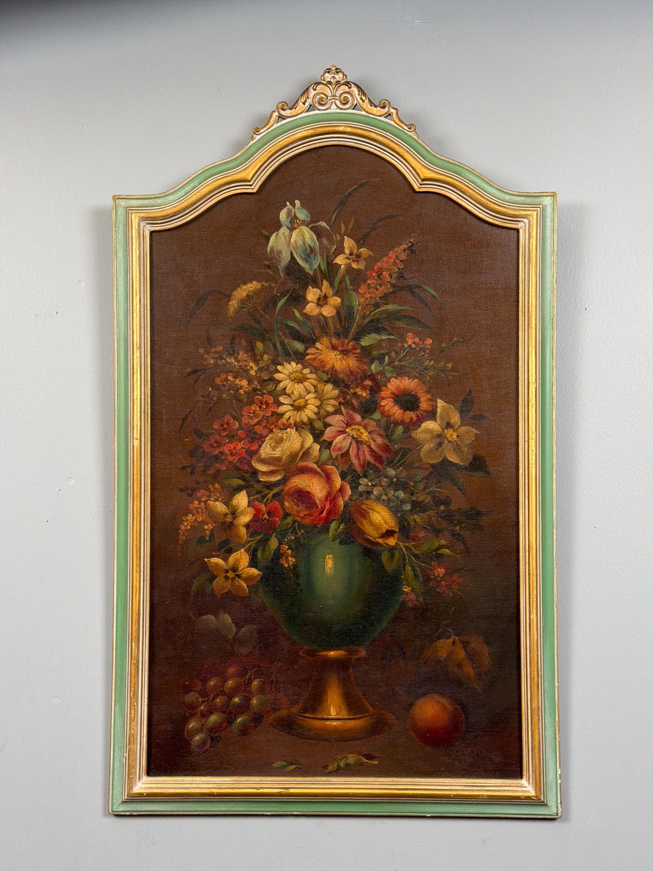 Vintage Floral Oil Painting, Ornate Gilt Frame, European Still Life Bouquet Decor