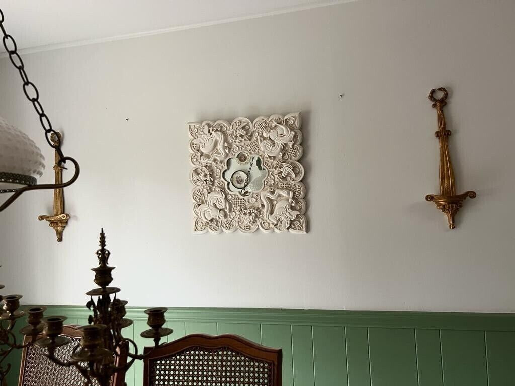 Ornate Carved Wall Mirror Square Decorative Frame Vintage Asian Style White Art Panel Wood Sculpture Floral Dragon Phoenix Symbolic Decor