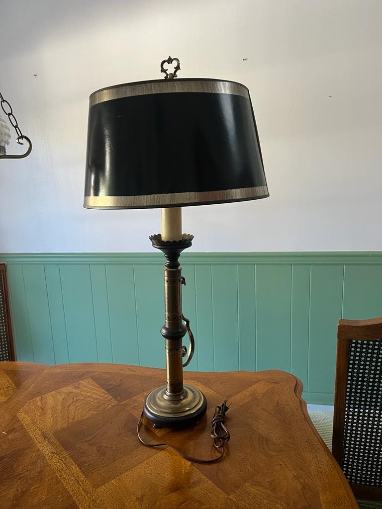 Vintage Tall Black and Gold Brass Table Lamp.Bouillotte Lamp
