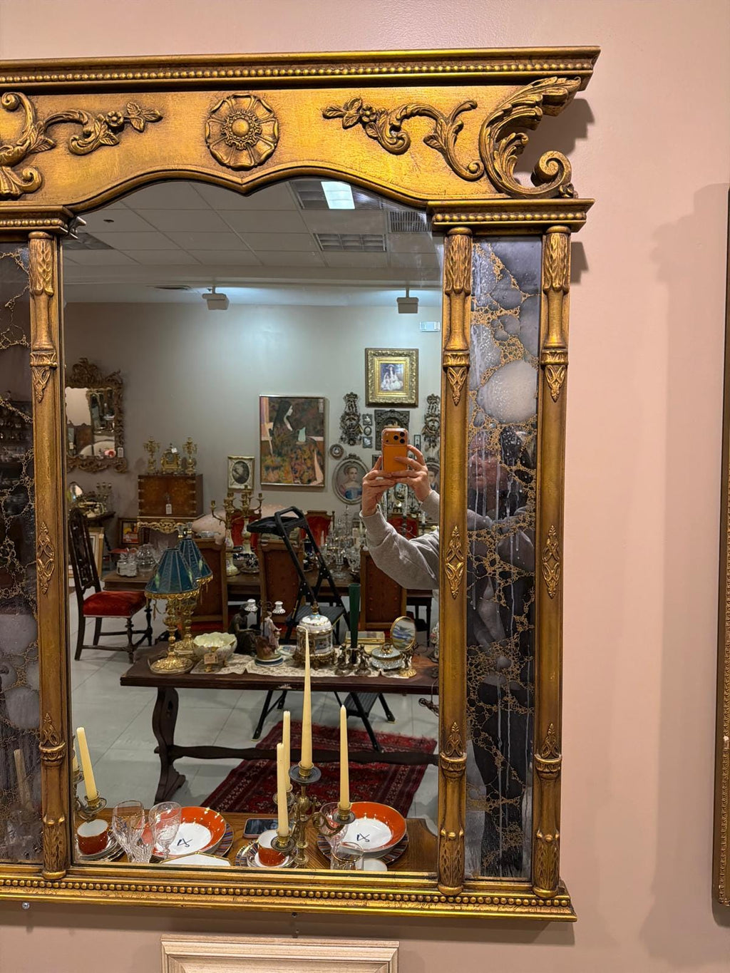 Vintage Gilt Wood Wall Mirror, Triple Panel French Neoclassical Style, 65" 46"