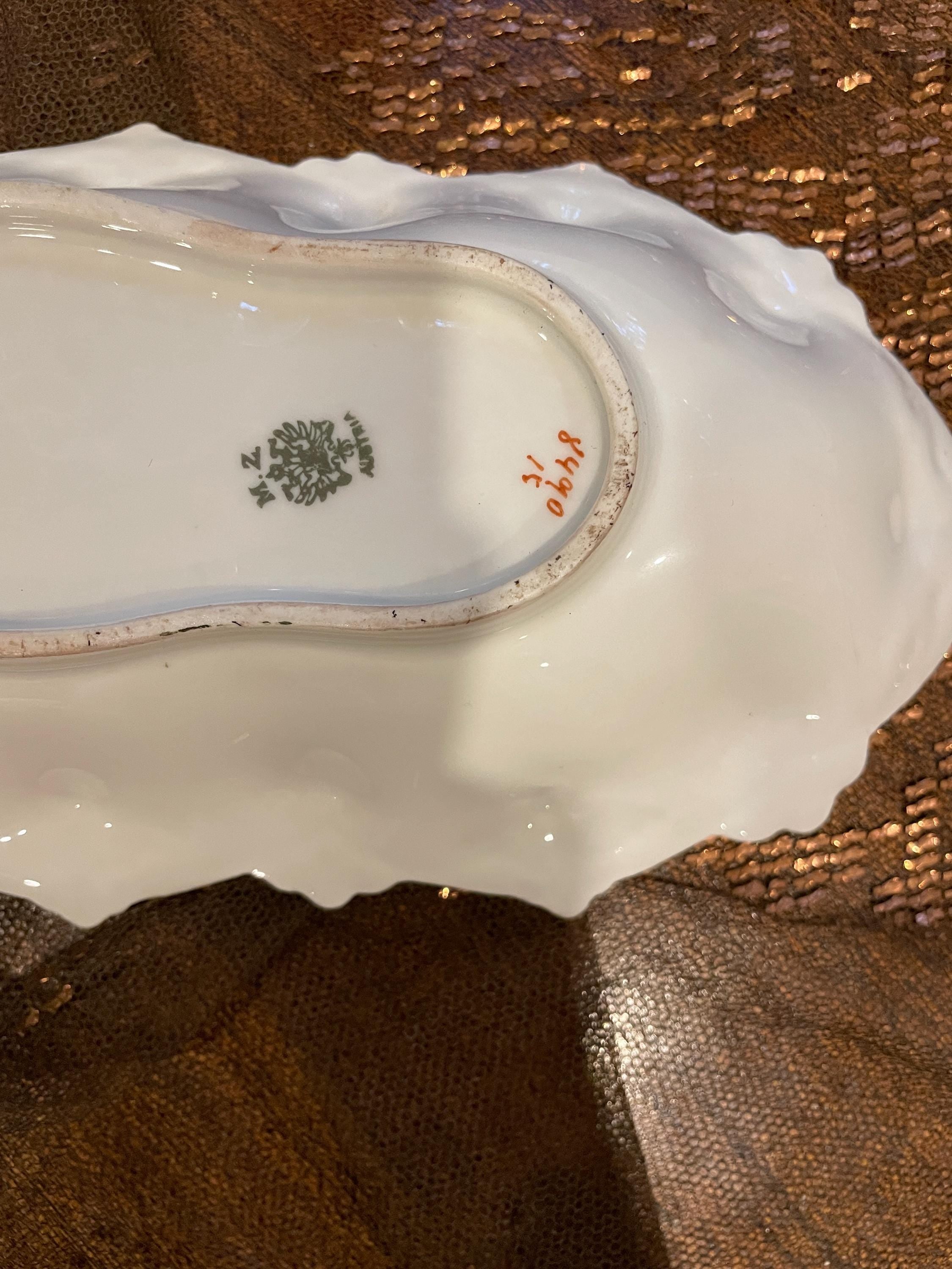 Antique Hand Painted Porcelain Bowl Pink Rose Design Ornate Gold Trim Art Nouveau Austrian Centerpiece Decorative Collectible Display Dish