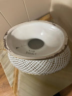 Vintage Porcelain Gold Hand Painted Italian Basket Tableware Serving Dish Fruit Dish Pedestal Bowl  with Gold Accent Vintage Centerpiece