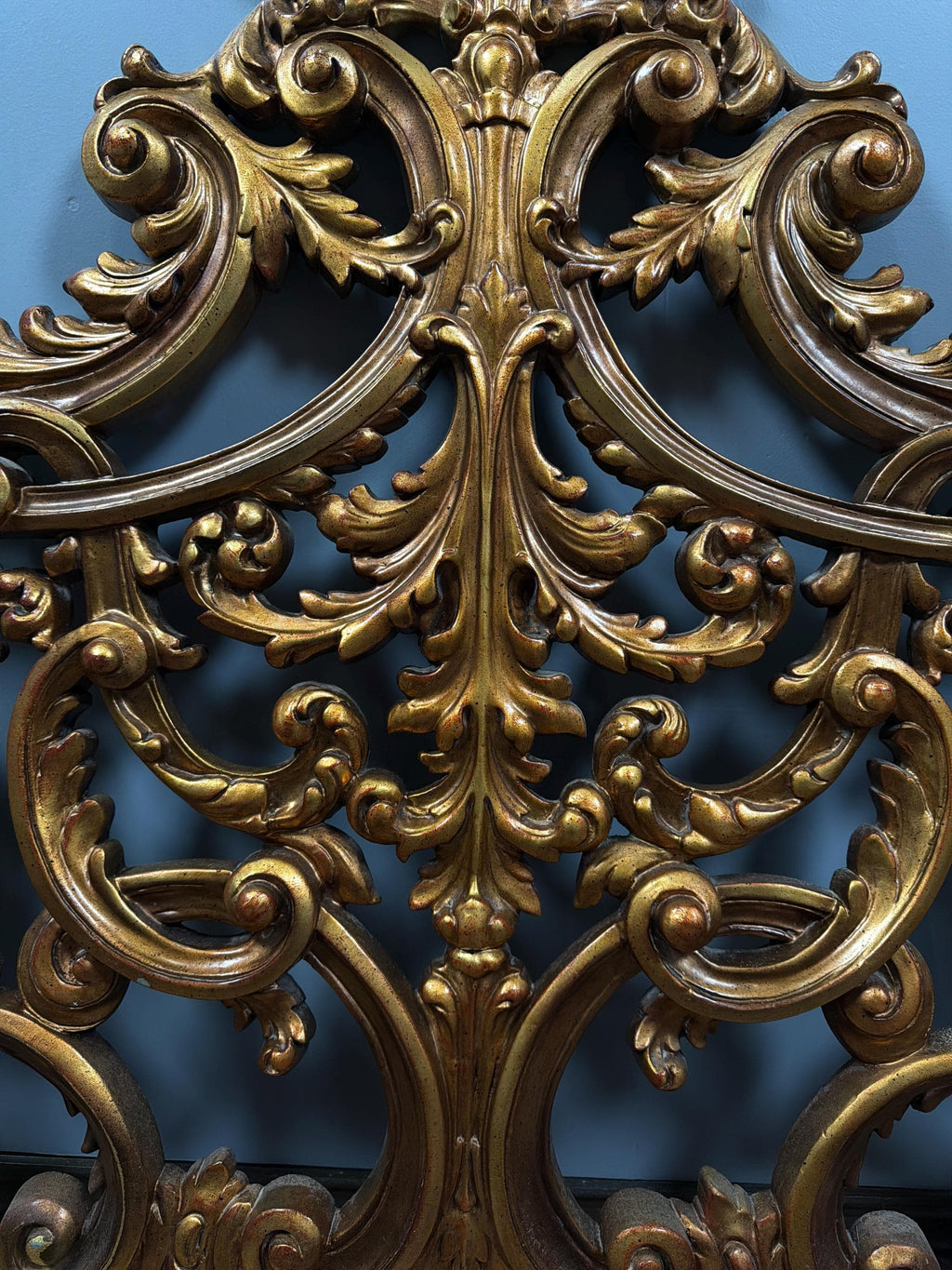 Vintage Rococo King Headboard | Ornate Gold-Tone Cast Metal Statement Piece