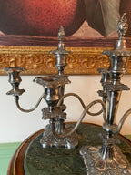 Antique Pair Silver Candelabra Five Arm Baroque Candle Holders Ornate Heavy Metal Candle Stand Classical Decoration Mantel Table Display