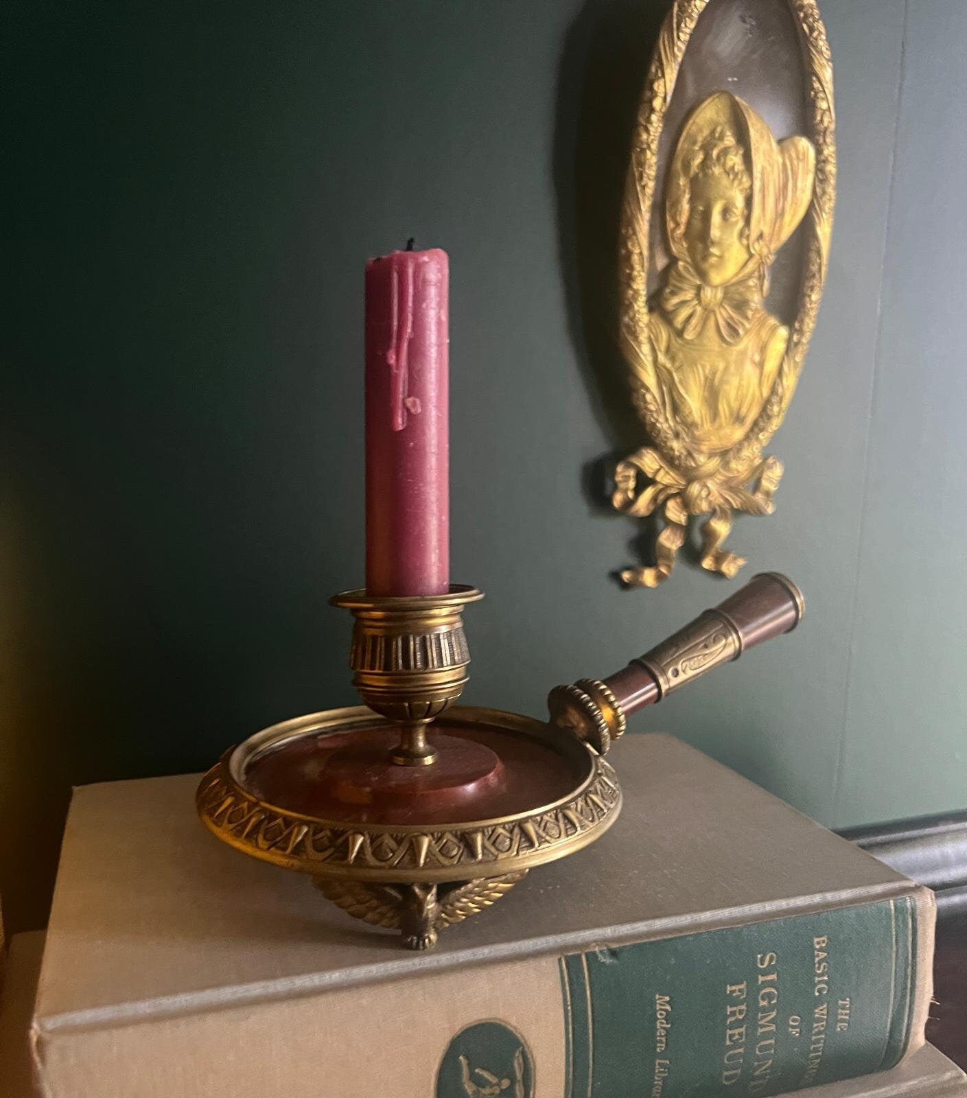 Vintage Bronze Chamberstick Candlestick Empire Style Eagle Footed Holder Marble Base Ornate Handle Decorative Lighting Home Accent Decor