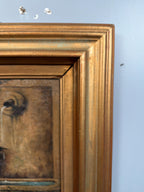 Antique European Oil Painting Girl at Fountain Signed Oil on Canvas Gilt Frame Late 19th Century