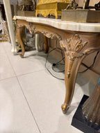 Large French Rococo Gilt Wall Mirror, Figural Print, Baroque Revival Style with Marble Stand
