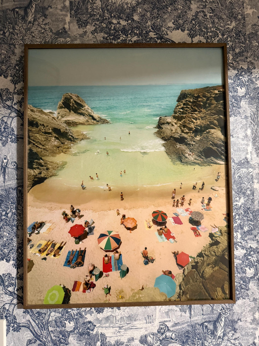 Colorful Beach Scene Framed Photo Print Aerial Coastal Ocean Photography Summer Umbrella Decor Beach Wall Art Under Plexiglass Wall Art
