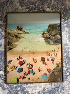 Colorful Beach Scene Framed Photo Print Aerial Coastal Ocean Photography Summer Umbrella Decor Beach Wall Art Under Plexiglass Wall Art