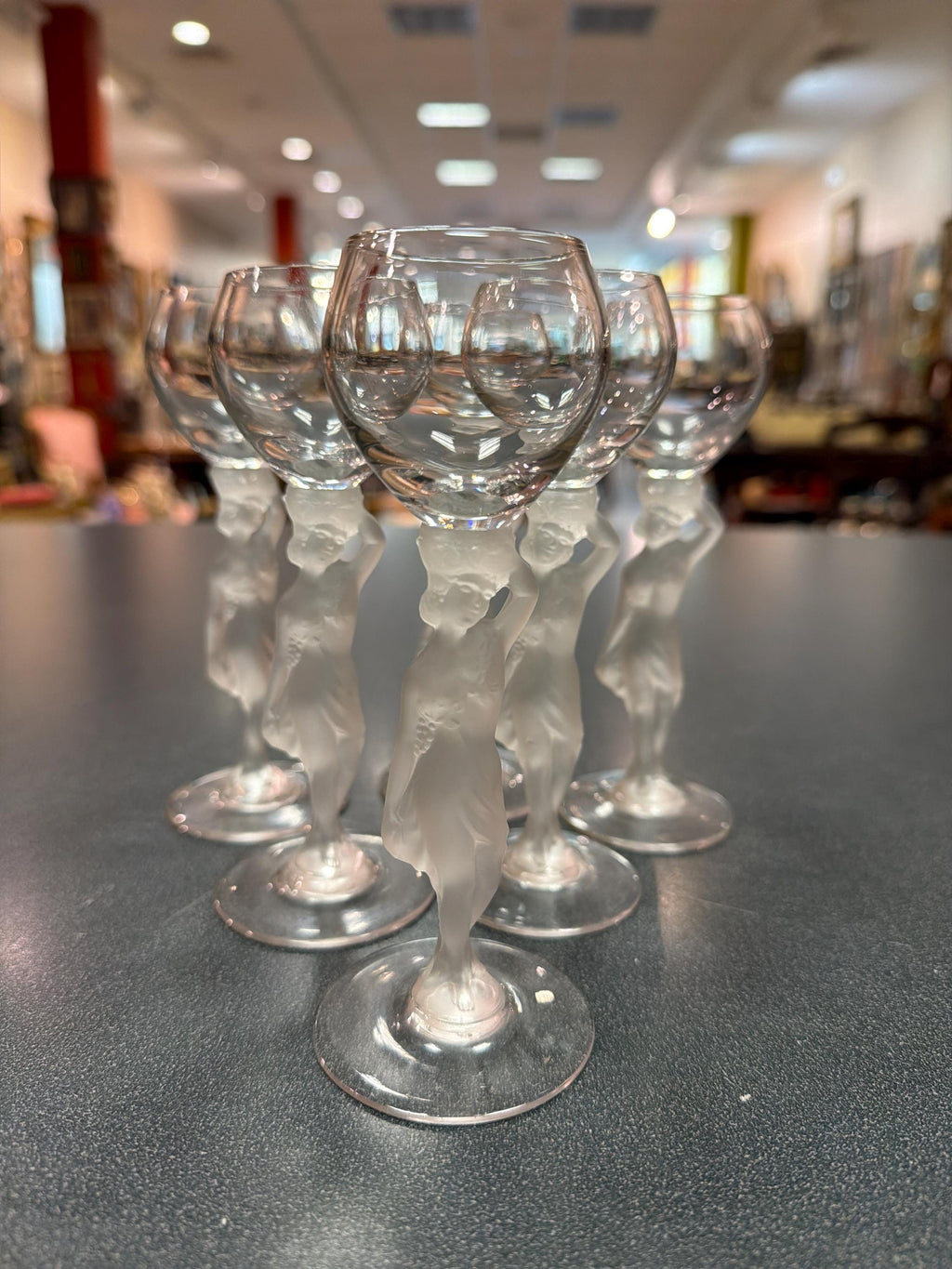 Lalique Style Nude Crystal Goblet, Art Deco Figural Stem Glass, Frosted Female Figure Wine Glass, Vintage Bacchantes Inspired Barware