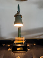 Vintage Park Lamp Post Desk Lamp with Miniature Bench and Sign | Retro Industrial Table Light | Collectible Novelty Lighting Green Gold