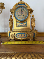 Antique French Ormolu Clock Candelabra Garniture Set Late 19th Century Cloisonné Enamel Sevres  Porcelain Clock  Set Luxurious Home Decor