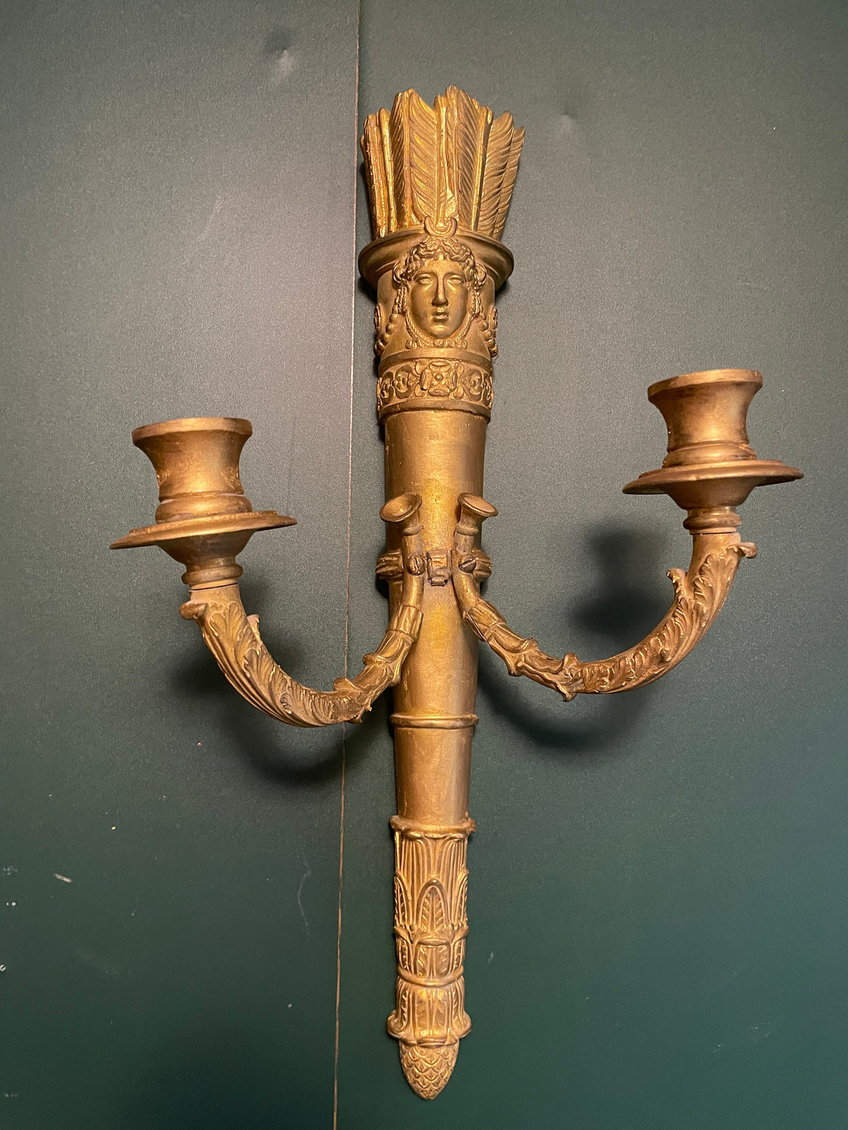 Pair Of Antique French Gilded Bronze Wall Sconces Neoclassical Style Candle Holders Elegant Wall Decor Vintage Lighting Statement Piece