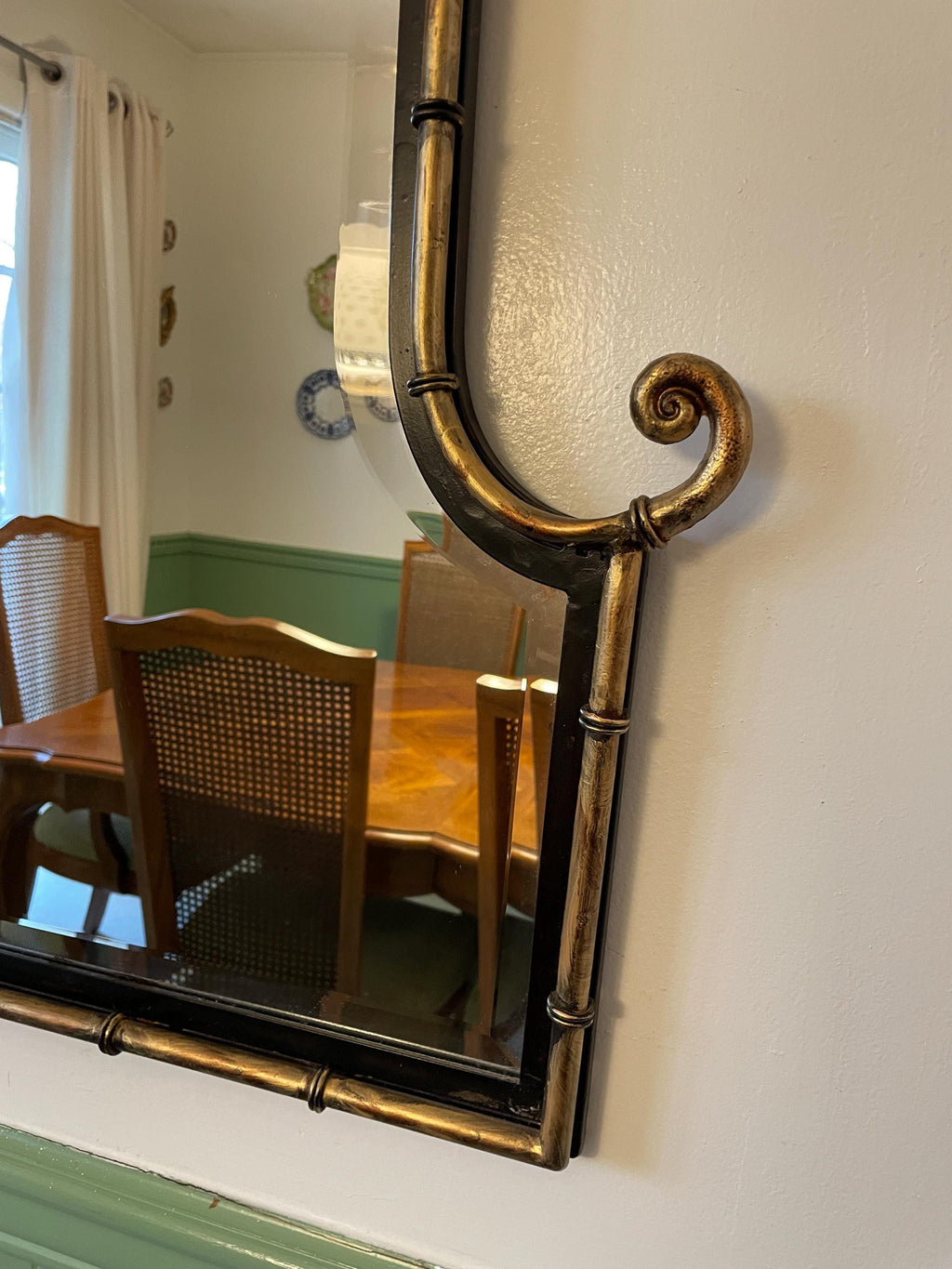 Pair of Horchow Black & Gold Metal Bamboo Design Chinoiserie Wall Hanging Home Decoration Beveled Mirrors Luxurious Home Decoration Mirror