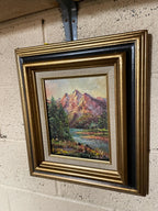 Framed Mountain Landscape Oil Painting Wall Art Nature River Scene Signed L Collazzi Textured Canvas Rustic Cabin Decoration Collectible