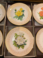 Boehm Rose Plate Collection Set: 6 Bone China Collector Plates, Gold Rim Floral Wall Decor