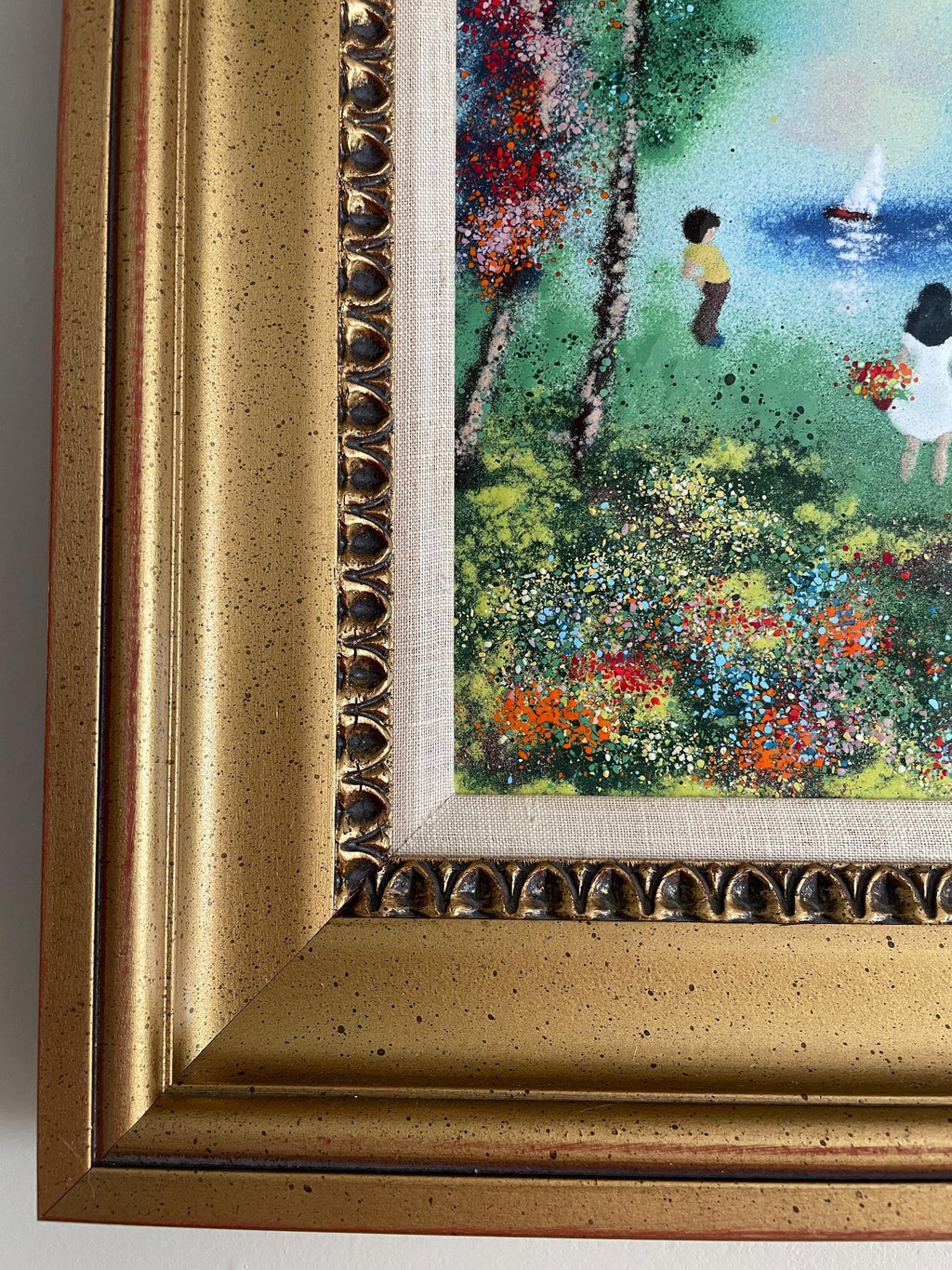 Louis Cardin Signed Original 1978 Artwork Framed Impressionist Painting Enamel Nature Scene Collectible Wall Art Certified Vintage Frame Art