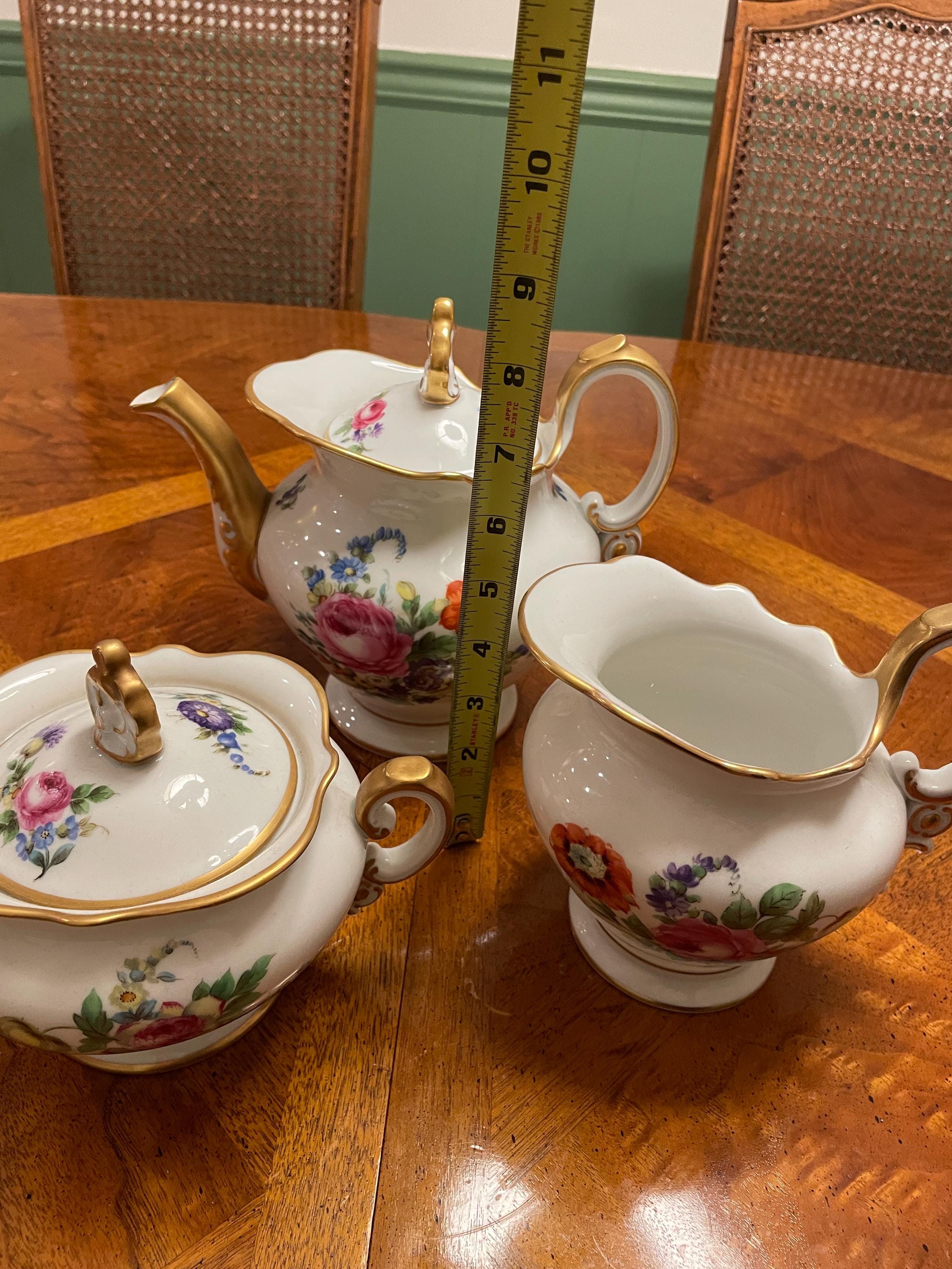 Rosenthal Selb Bavaria Rogalmhoe Floral Teapot Creamer Sugar Bowl Set Gold Trim Vintage German Porcelain Tableware Decoration Gift Idea