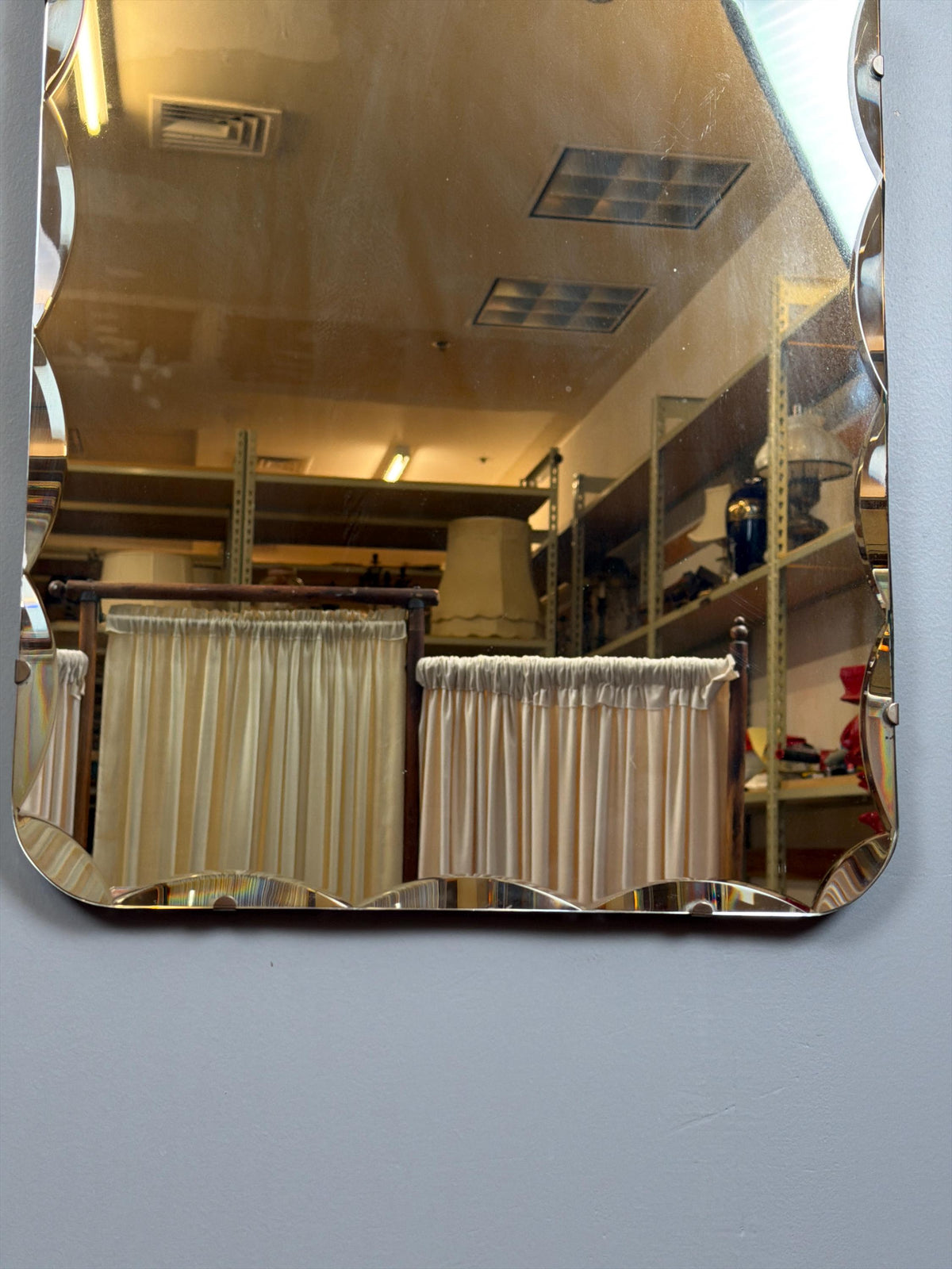 Vintage Art Deco Beveled Mirror: Scalloped Edge Hollywood Regency Wall Accent