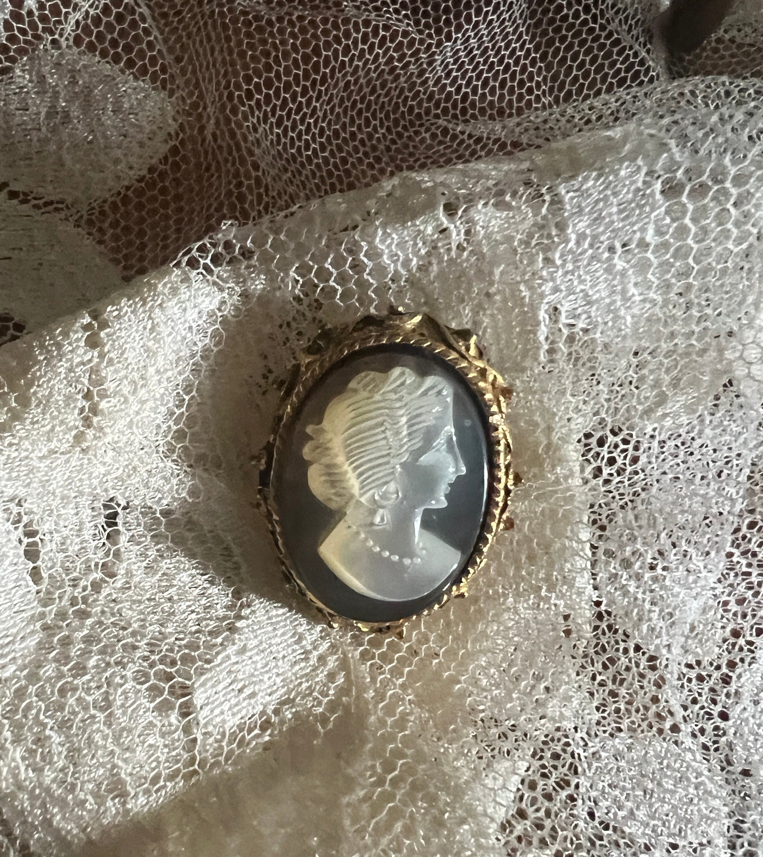 Vintage Cameo Brooch Antique Gold Tone Carved Shell Lady Portrait Pin Elegant Victorian Style Jewelry Gift Heirloom Collectible Accessory