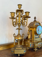 Antique French Ormolu Clock Candelabra Garniture Set Late 19th Century Cloisonné Enamel Sevres  Porcelain Clock  Set Luxurious Home Decor